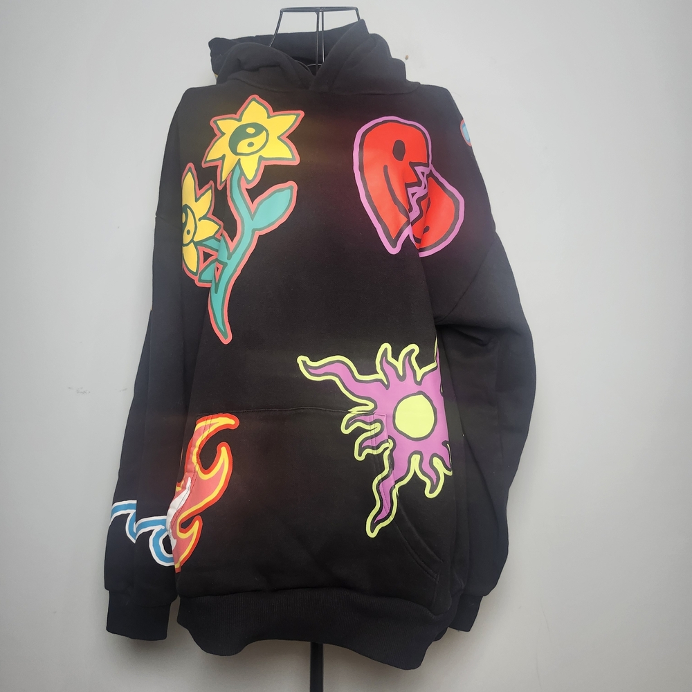 PacSun Graphic Hoodie Y2K Neon Streetwear Black Oversized Mens Large